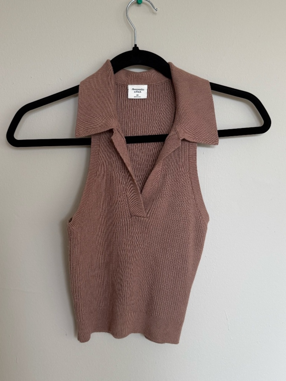 Abercrombie Polo Collar Knit Tank | TAN | Stretchy | Size XS-M